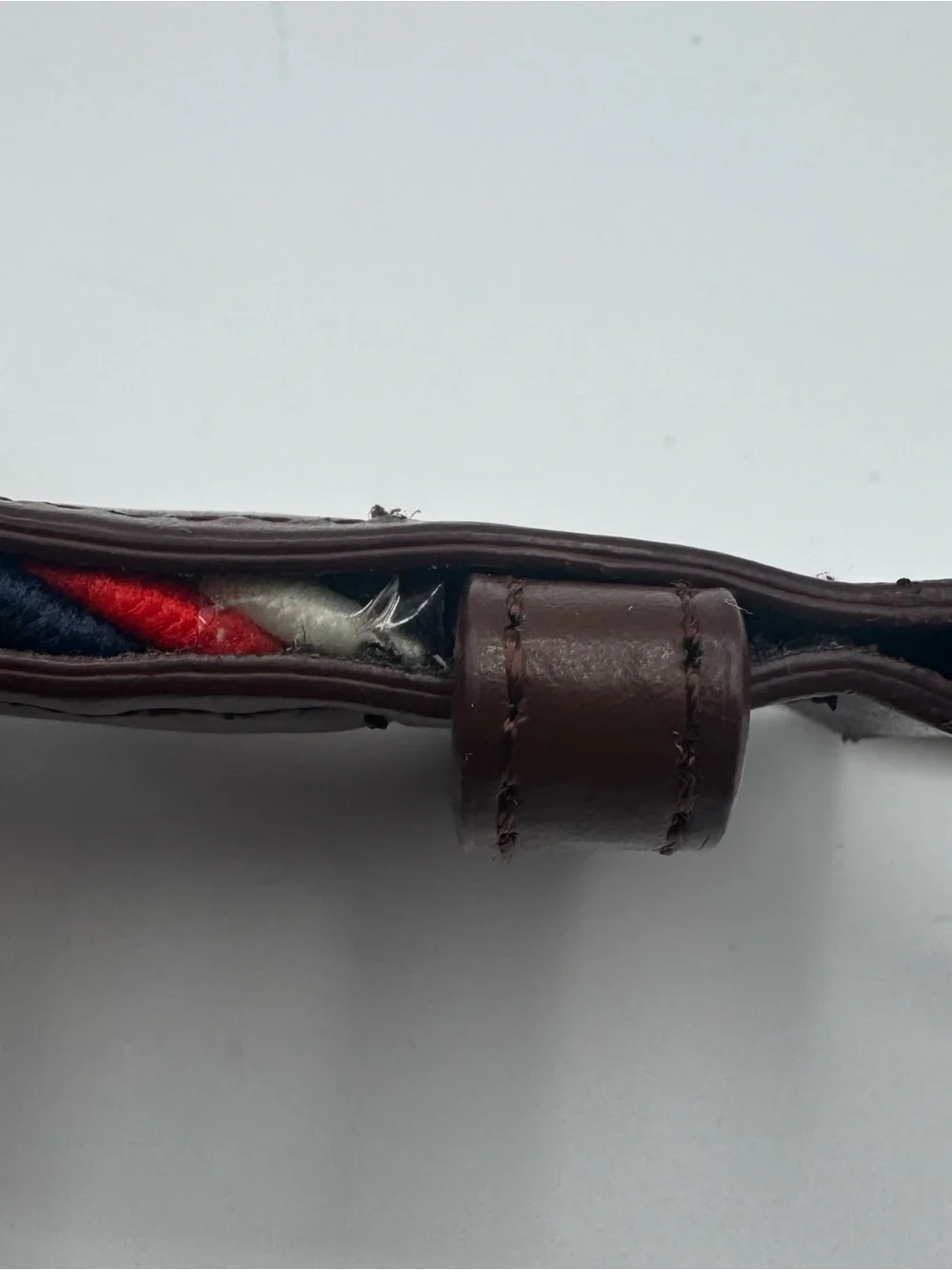 Vintage Braided Stretch Belt Navy Red White Brown Leather Trim Preppy Nautical